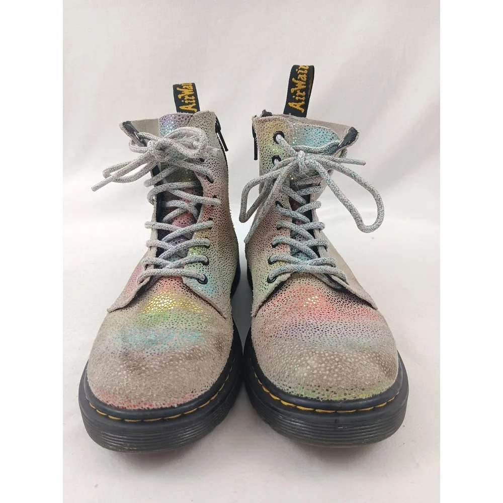 Dr Martens 1460 Pascal Rainbow Glitter Leather Boots Kids Size 3‎ US Gray